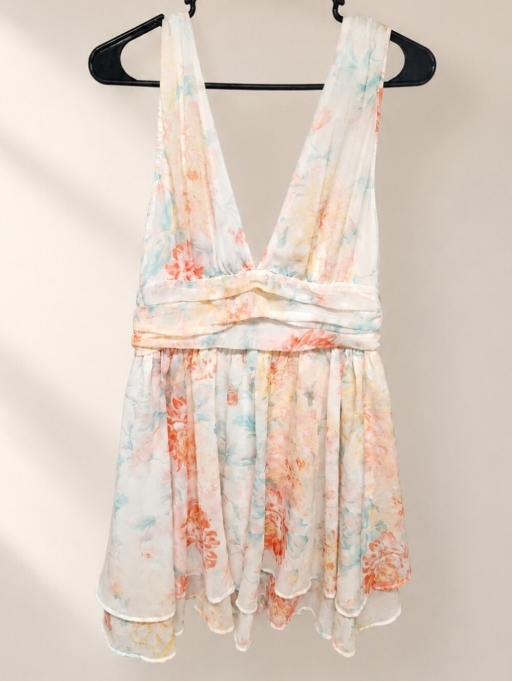 Abercrombie & Fitch Pastel Floral Chiffon Plunge Open Back Mini Dress M - Picture 3 of 15